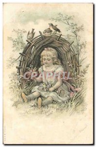 Old Postcard Fantasy Illustrator Child Birds