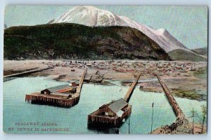 Skagway Alaska AK Postcard Mt. Dewey In Background Long Docks Scene 1909 Antique
