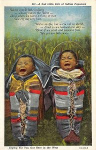 Indian Papooses Out Here in the West Native Americana c1940s Vintage Postcard