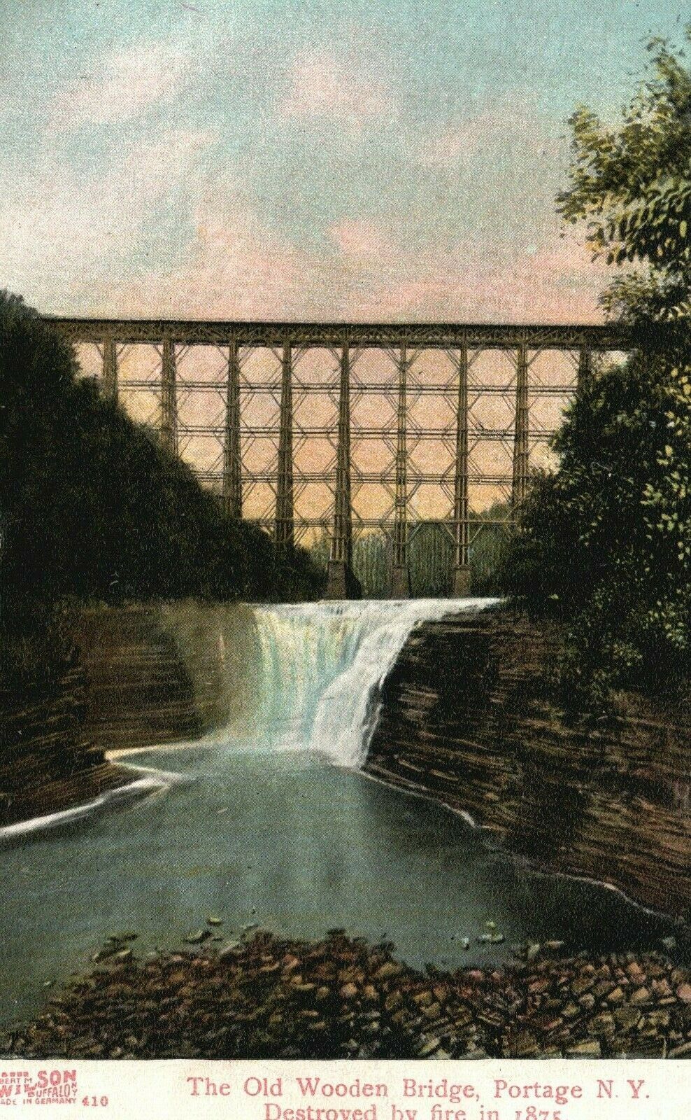 Vintage Postcard 1909 The Old Wooden Bridge Portage New York Destroyed