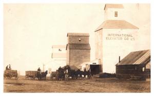    Saskatchewan , Ogema International Elevator Co. Wagons Hauling Grain , RPC