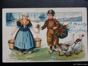 Vintage PC - Dutch Girl & Boy - A Merry Christmas