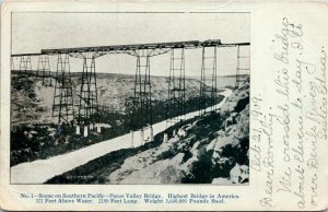 Postcard TX Langtry Southern Pacific Train on Pecos Valley Bridge 1909 M37