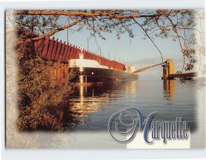 Postcard Ore boat loading at ore dock in Marquette Michigan USA