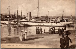 Vtg Cannes France Le Port Jetée Édouard VII Edward Pier Steamer Ship Postcard