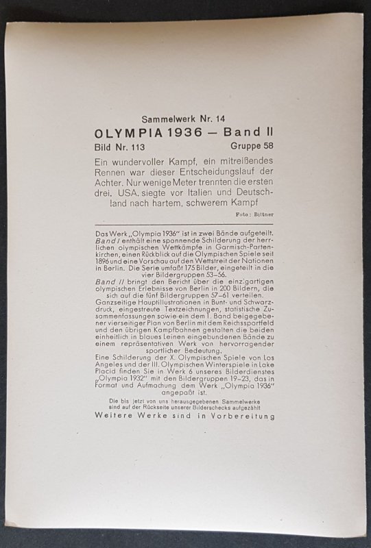 RARE LARGE FORMAT COLLECTOR PHOTO CARD 1936 BERLIN OLYMPICS - ROWING EIGHTS