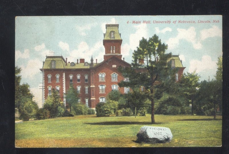 UNIVERSITY OF NEBRASKA LINCOLN NEBR. MAIN HALL VINTAGE POSTCARD 1908