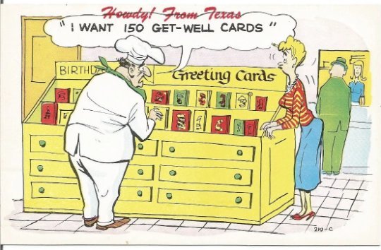 Texas Souvenir Chef Buying 150 Get Well Cards Funny Vintage Postcard