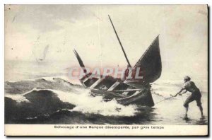 Old Postcard Stranding a helpless boat in heavy weather