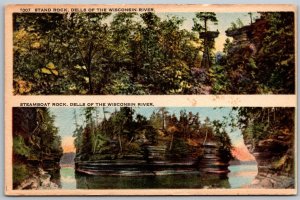 Wisconsin Dells 1920s Postcard Stand Rock And Steamboat Rock