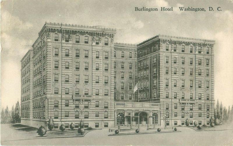 Burlington Hotel Washington, DC 1934 Black & White Postcard