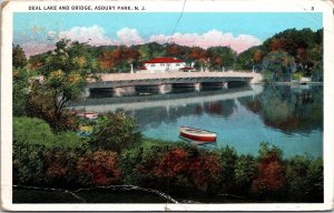 VINTAGE POSTCARD THE BRIDGE AT DEER LAKE ASBURY PARK N.J. MAILED 1931 CREASES
