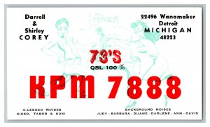 QSL Radio Card From Detroit Michigan KPM 7888 