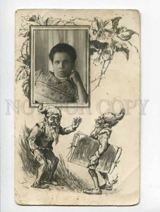 3052956 Funny GNOME & Lady ART NOUVEAU old REAL PHOTO