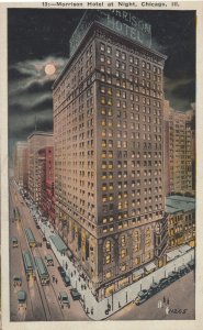 Morrison Hotel at Night Chicago USA Rare Old Postcard