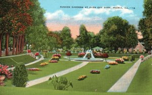 Vintage Postcard 1930's Sunken Gardens at Glen Oak Park Peoria Illinois ILL