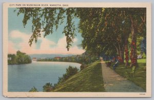 Linen~City On Muskingum Rier Marietta Ohio~Vintage Postcard