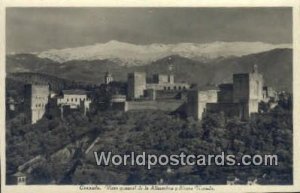 Vista general de la Alhmabra y Sierra Nevada, Granada Spain Tarjeta Postal Un...