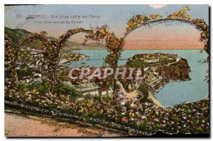 Old Postcard Monaco shooting between Flowers