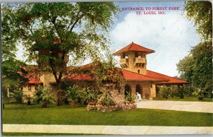 Entrance to Forest Park, St. Louis MO Vintage Postcard D06