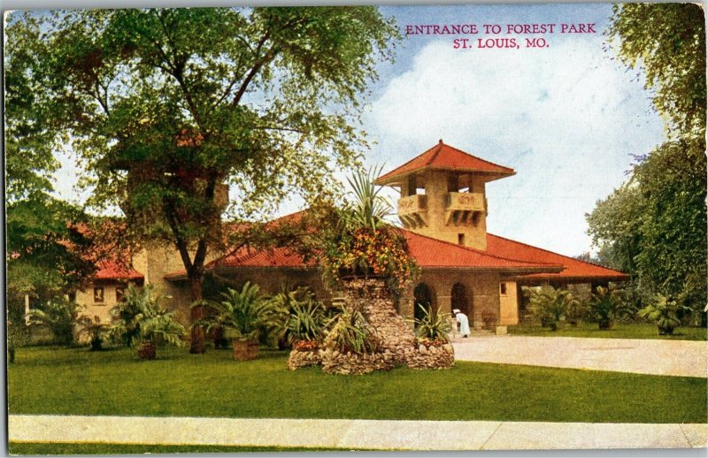 Entrance to Forest Park, St. Louis MO Vintage Postcard D06