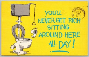 Toilet Potty Humor Comic 1977 Postcard Never Get Rich Sitting Around New Zealand