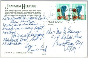 VINTAGE POSTCARD BIRD'S EYE VIEW OF THE JAMAICA HILTON RESORT HOTEL 1966