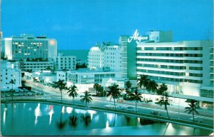 Vtg Miami Beach Florida FL Night View Algiers Hotel 1950s Chrome View Postcard