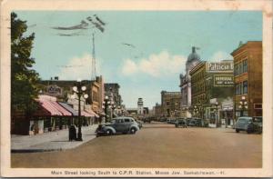 Moose Jaw SK Sask Main Street CPR Station Patricia Army & Navy 1942 Postcard D68