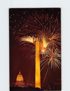 Postcard Flashing Fireworks, at the Washington Monument, Washington, D. C.