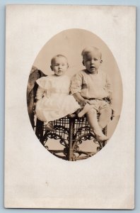 c1910's Cute Baby And Little Boy Studio RPPC Photo Unposted Antique Postcard