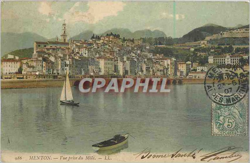 Old Postcard MENTON- View from Mole