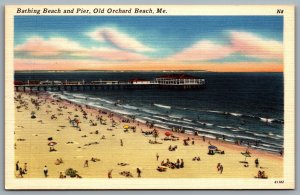 Postcard Old Orchard Beach ME c1940s Bathing Beach and Pier Beach View Bathers