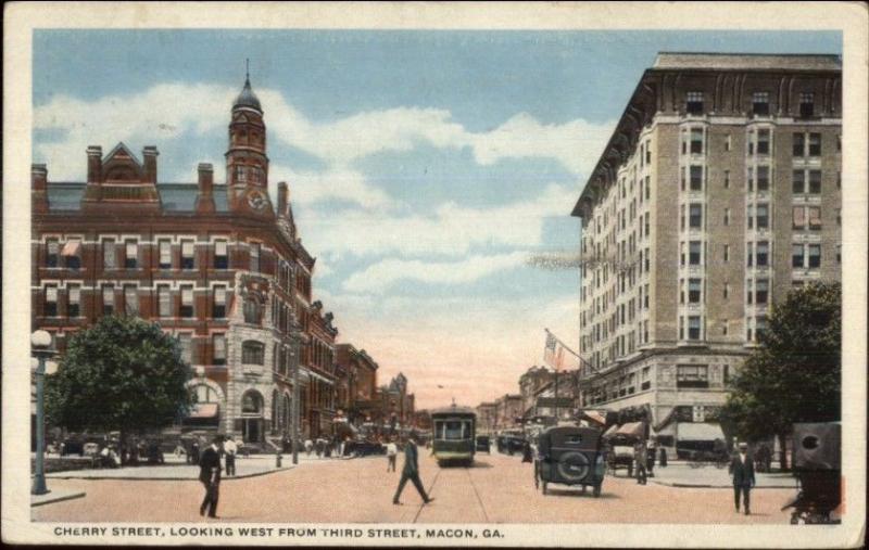 Macon GA Cherry St. c1920 Postcard