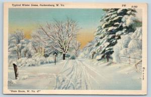 Postcard WV Parkersburg Typical Winter Scene on Route 47 Vintage Linen J23