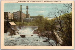 Power Dam Kaysers Silk Mills Sherbrooke Quebec Canada Buildings Postcard