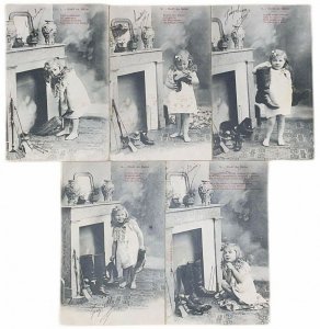 Serie 5 antique postcards 1903 baby Christmas chimney collotype A. Bergeret