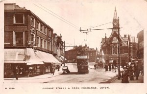 uk52620 george street and corn exchange luton london real photo  tram tramway