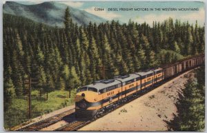 Train Diesel Freight Motors in Western Mountains USA Unused Linen Postcard H67