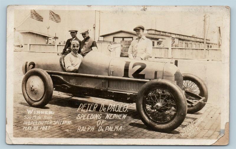 Postcard Photo RPPC 1925 Indianapolis 500 Winner Peter DePaolo in Car Q14