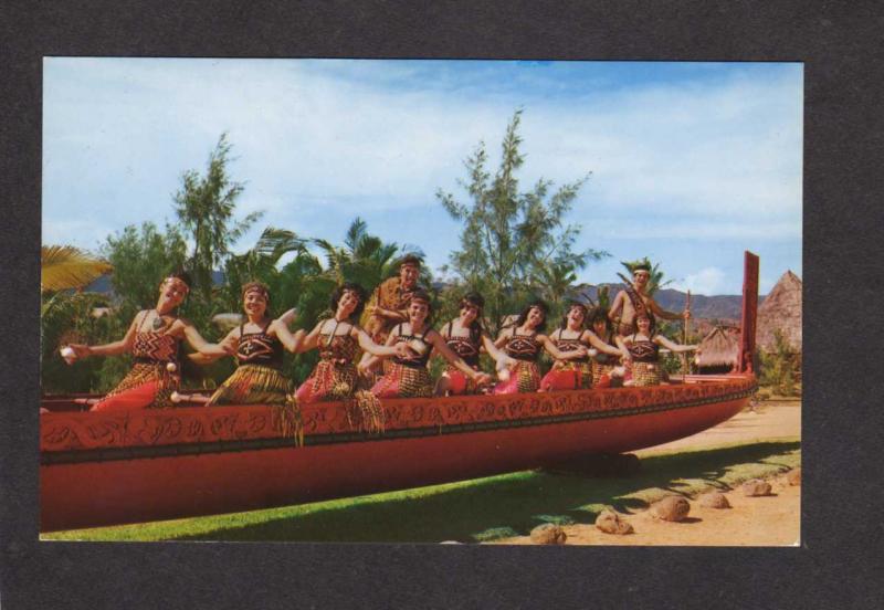 HI Hawaii Postcard Maori War Canoe Polynesian Laie Cultural Center Oahu Singers