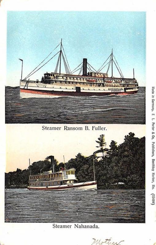 Boothbay Harbor ME Steamers Ransom B. Fuller & The Nahanada Postcard