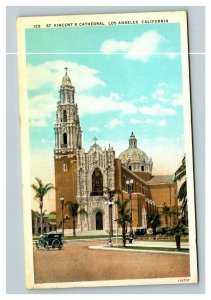 Vintage 1930's Postcard St. Vincent's Cathedral Los Angeles California Old Autos