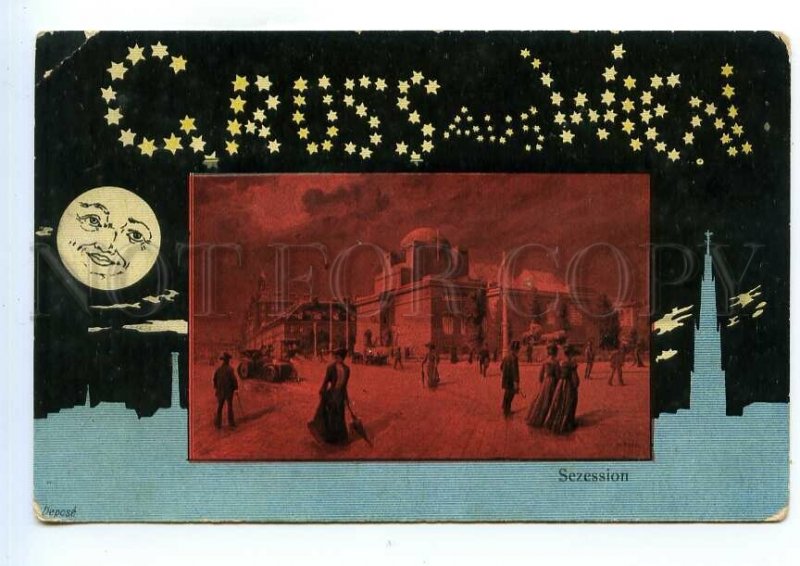 499143 Austria Gruss aus Wien Vienna moon Vintage postcard