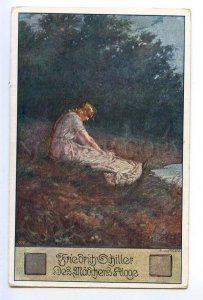 497540 Ernst KUTZER SCHILLER Crying Girl Vintage postcard B.K.W.I. #965-5