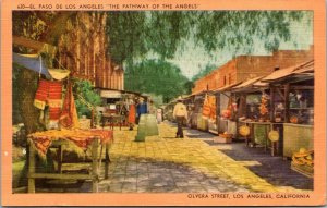 Vtg 1930s Olvera Street Los Angeles California CA Unused Linen Postcard