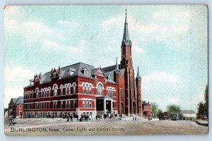 1910 Burlington Iowa Tuck Vintage Postcard Corner Eighth Division Streets Road