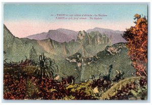 1928 The Diademe Rock Mountains Tahiti French Polynesia Posted Vintage Postcard