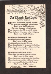 Out Where the West Begins Poem Arthur Chapman 1919 Postcard