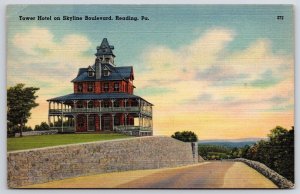 Tower Hotel On Skyline Boulevard Reading Pennsylvania Roadway Building Postcard